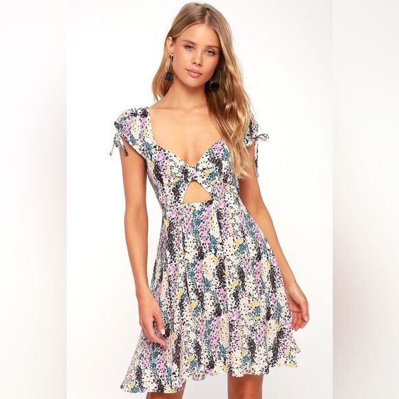 Free People | Miss Right Cream Floral Print Mini Dress M - Picture 3 of 14